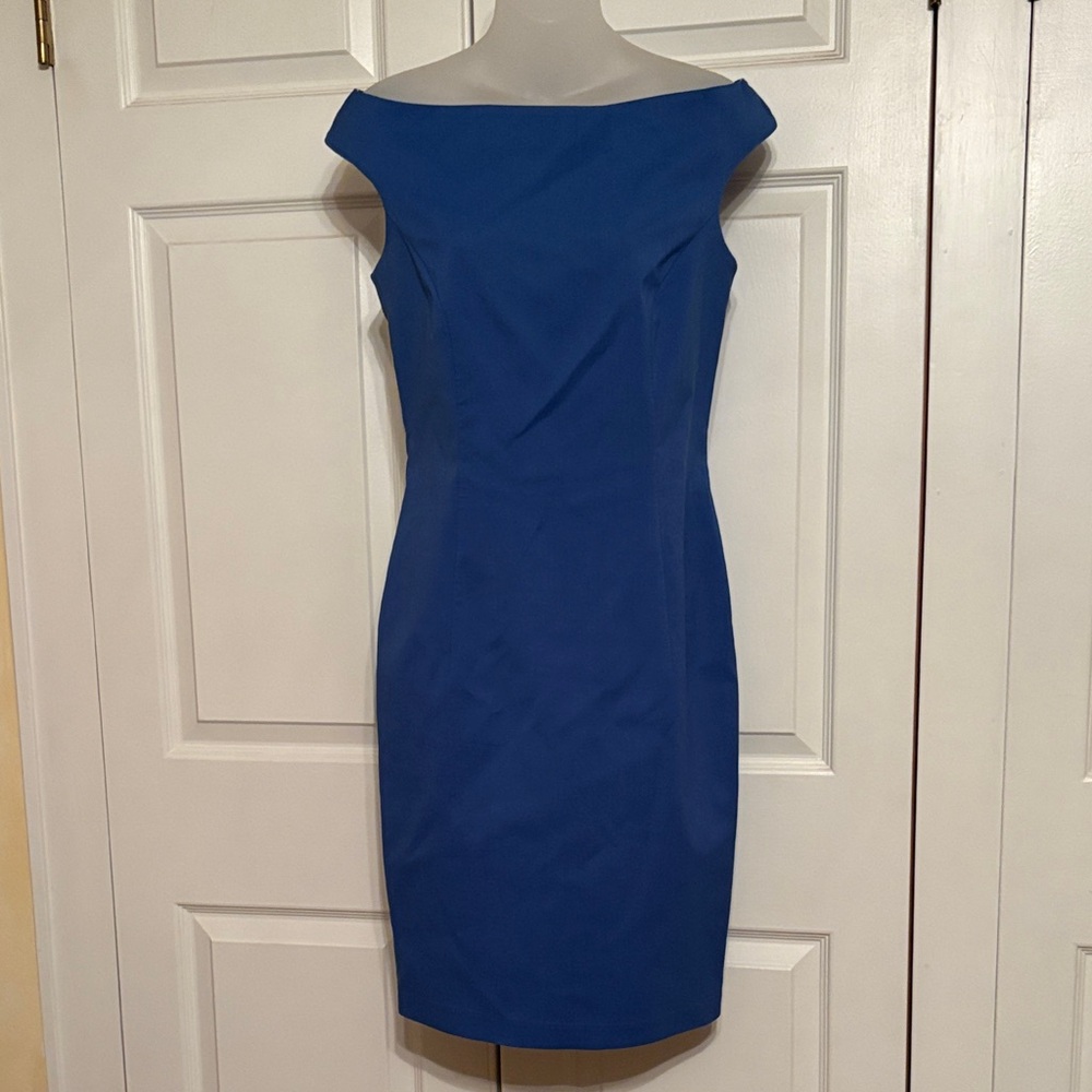 Laundry By Shelli Segal Bateau Neck Blue Dress